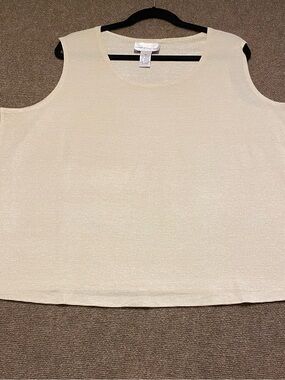 Susan Graver Style 2X Cream Sleeveless Metallic Textured Shell Tank Top